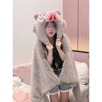 Demon Slayer Cosplay Prop Wild Boar Hooded Blanket Grey Pig Warm Flannel Wearable Blanket Comfortable Cloak Nap Xmas Gifts