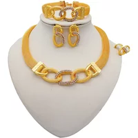 Dubai Gold Color Jewelry Sets For Women Bridal Luxury Round Necklace Earrings Bracelet Ring Set African Wedding Party Gifts