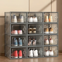 1-8PCS Foldable Stackable Shoe Boxes Clear Plastic Transparent with Linked Design for Sports Closet Storage