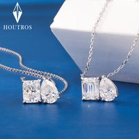 Collier Toi et Moi en Argent Sterling 925 avec Deux Pierres, Pendentif Moissanite Taille Poire Émeraude Radiante 2/5cttw, Bijou Fin, Cadeau