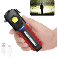 Portable LED COB Flashlight with Safety Hammer USB Rechargeable with Power Display Torch Outdoor Emergency Work Lantern