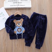Neue Winter-Kinderpyjamas mit Cartoon-Stickerei, Jungen-Langarmshirt und Hose, Verdickte Warme Flanell-Schlafanzüge, Mädchen-Fleece-Homewear 0-6 Jahre