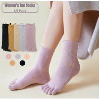1/5 Pairs Cotton Women Five Finger Socks Edge Curl Fashions Colorful Loose Harajuku Short Socks With Toes Japan Split Toe Socks