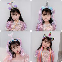 Children mermaid hairband baby unicorn wig braid headband girl cartoon baby margarine hairband girl birthday gift
