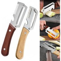 Multifunctional 3-in-1 Stainless Steel Vegetable Peeler Slicer Wooden Handle Kitchen Tool For Scallion Shredding Potato Peeling