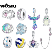 WOSTU Original Ocean Shell Charms Owl Phoenix Lotus Pendant Heart Spacer Beads Safty Chain Fit DIY Bracelet Necklace Gift