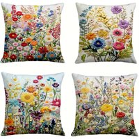 Home Decor Colorful Floral Field Pattern Pillow Cover Pattern Cushion Cover Suitable for Sofa Bedroom Car Pillow Cover