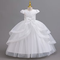 Kids Princess Dress With Bow Puffy Tulle For Advanced Piano Performance Evening Dinner Wedding Hostess Formal Party Outfit