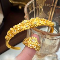 Luxury 24K 9999 Pure Gold real gold Women's Flower Bracelet Ring Wedding Bracelet Set