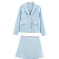 2026 Spring Women's Clothing with Decorative Edge Collar Long Sleeve Knitted Coat A-line High Waist Knitted Mini Skirt Set