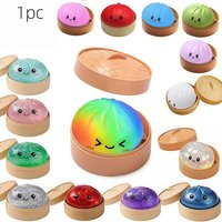 Glitter Bun with Food Steamer Stretchy Desk Toys Kawaii Soft Dumpling Bun Simulation Fidget Toy Squeeze Dough Ball Birthday Part