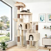 Tour d'escalade moderne pour chats Globlazer 78" pour plusieurs chats de grande taille, centre d'activités minimaliste à plusieurs niveaux avec condos et poteaux à gratter, style nordique.