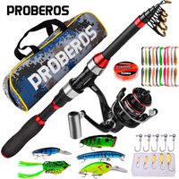 proberos Fishing Pole Set Full Kits With Telescopic Fishing Rod And Spinning Reel Baits Hooks Travel Pole Set
