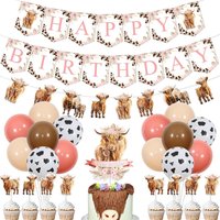 Highland Cow Birthday Decoration,Boho Retro Floral Party Decoration,Cattle Garland,Balloons for Farm Animal Holy Cow Party Decor