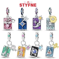 Silver-Plated Tarot Card Charm Beads Fit Original Bracelets Bag Keychain Charms Beads Pendant Diy Women Jewelry Gift