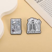 Never Better Enamel Pin Skeleton Brooch Skull Thinking Badge Bags Clothing Accessories Gift For Friends