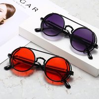 Retro Round-frame Sunglasses For Men Women Punk Lunette Steampunk Sunglasses Colorful Hollow Spring-temple Sunglasses 1PCS