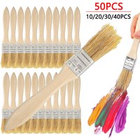 50pcs Pig Mane Brushes 1 inch Wooden Handle Dyeing Brush for Plastering Painting Glue Application Wall Furniture Paint Tool Set