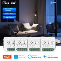 GIRIER Tuya Smart WiFi Light Switch Module 1 2 3 4 Gang No Neutral Required Breaker 220V Supports 2 Way Control Alexa Hey Google