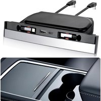 USB Hub for Tesla Model Y 2020-2024 Model 3 2020-2023 with Sliding Cover Multi Ports Fast Charger with Retractable Cables Waterp