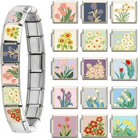 Romantic Charm Bracelet Plant Flowers Italian Charm Links Fit 9mm Bracelet Stainless Steel Making DIY Jewelry