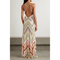 Sexy Crochet V Neck Halter Maxi Dress Women New Summer Fashion Sleeveless Backless Slim Knitted Long Dress