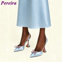 Baby Blue Rhinestones Heeled Sandals Butterfly-knot Spike Heel Slingback High Heels Women Pink Rose Red Shoes Mixed Color Shoes