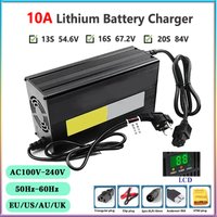 10A 48V 60V 72V ładowarka akumulatorów litowych dla 13S 16S 20S 54.6V 67.2V 84V akumulator litowo-jonowy szybka ładowarka wyświetlacz LCD powłoka aluminiowa
