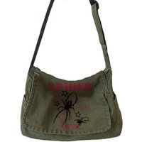 Retro Canvas Shoulder Bag Spider Print Men's Messenger Bag Large Capacity Women's Crossbody Bag Daily
