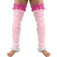 1 Pair Mens Sissy Drag Queen Leg Warmers Color Blocking Satin Ruffled and Floral Lace Trim Elastic Footless Stockings Halloween