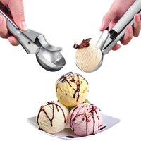 Stainless Steel Ice Cream Scoop Ice Cream Scooper with Trigger Multifunctional Fruit Scoop DIY Ice Cream Scoop Kitchen Supplies