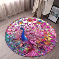Colorful peacock pattern Flannel-printed round floor mats are slip-resistant Suitable living room bedroom terrace garden carpets