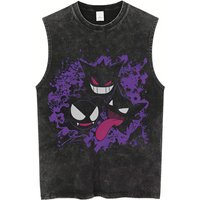Men's Gengar Gastly Haunter Pokemon Vintage Washed Tank Top, Casual Cotton Sleeveless Anime Tee