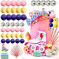 Luxury Rolling Skate Shoes Disco Balls Cake Decoration BACK to 90S Cake Decorations Lets Roll Cake Decorations 70s Party