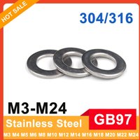 2/5/10/50/100 pièces M3 M4 M5 M6 M8 M10 M12 M16 M24 GB97 A2 A4-70 304/316 rondelle plate en acier inoxydable joint uni