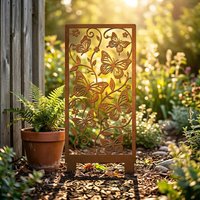 Metal Butterfly and Floral Garden Ground Insert Screen, Combining Privacy Screening and Decorative Functions,