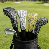 Golf Headcover Graffiti PU Leather for Driver Fairway Wood Head Cover Waterproof Durable Universal Fit Golf Club Head Protectors