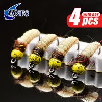 ANFS 4pcs Tungsten Jig Nymph Flies with Fly Box -Nymph Trout, Hand Tied Trout, Trout Fly Fishing Gift