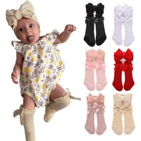 3Pcs/Set Baby Cable Knit Nylon Bows Headbands with Lace Eyelet Socks Double Layers Topknot Long Knee Princess 0-12M Clothing