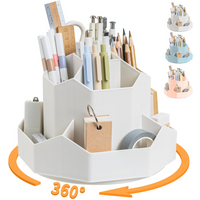 360°Rotatable Pen Holder Large Capacity Makeup Brush Storage Rack Pencil Box Multi-functional Desktop Organizer School Office