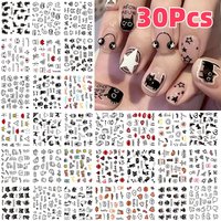30pcs/set 3D Cartoon Cat Letter Lips Nail Stickers Lovely Graffiti Animals Love Bow Nail Decals DIY Manicure Decoration Sliders