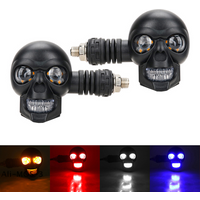 【S】2Pcs Dual Color Moto LED Skull Shape Waterproof Fog Light Turn Signal Auxiliary Headlights ATV Scooter For Racer Spotlight