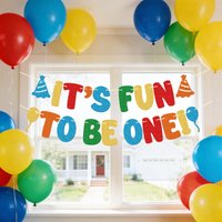 Colorful It's Fun to Be One First Birthday Banner Decorations for Boys Girls 1st Baby Shower Party Indoor Outdoor Home Decor