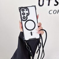Magnetic Case For Samsung Galaxy S26 Ultra S24 S23 S25 Plus Crossbody Lanyard Four Corners Shockproof Strap Hard Plastic Cover