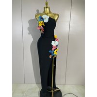 Women Sexy Backless 3D Flower Side Slit Bodycon Long Bandage Dress Elegant Celebrity Evening Club Party Prom Birthday Dresses