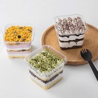 50Pcs/set Plastic Dessert Cups With Lids 400ml Reusable Cupcake Container Clear Square Single Dessert Box Sealed Mousse Cake Box