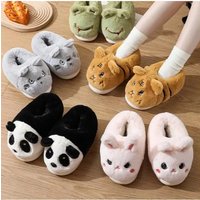 Winter Home Cartoon Fuzzy Slipper Warm Panda Frog Fur Plush Indoor Women House Shoe Thermal Furry Flat Flip Flop Funny Female
