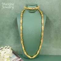 62cm Long Golden Chain Hip Hop Necklace Bracelet Jewelry Set for Man 18K Gold Plated Engagement Jewellery Luxury Party Gifts