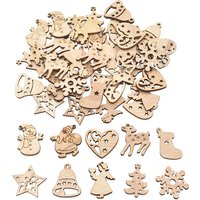 50Pcs Christmas Natural Wooden Chip Santa Claus Snowflake Christmas Tree Hanging Ornaments Pendant Navidad Decoration DIY Craft