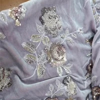 130cm Width Silk Velvet Fabric Heavy-duty Sequins Nail Beads Embroidery Jacquard Autumn Winter Vest Jacket Mulberry Silk Fabric